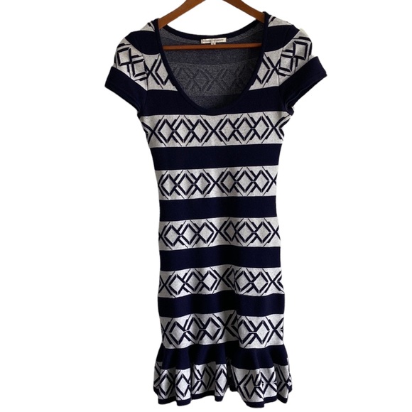 Rebecca Minkoff Scoop Neck Wool Mini Dress Blue and White Small